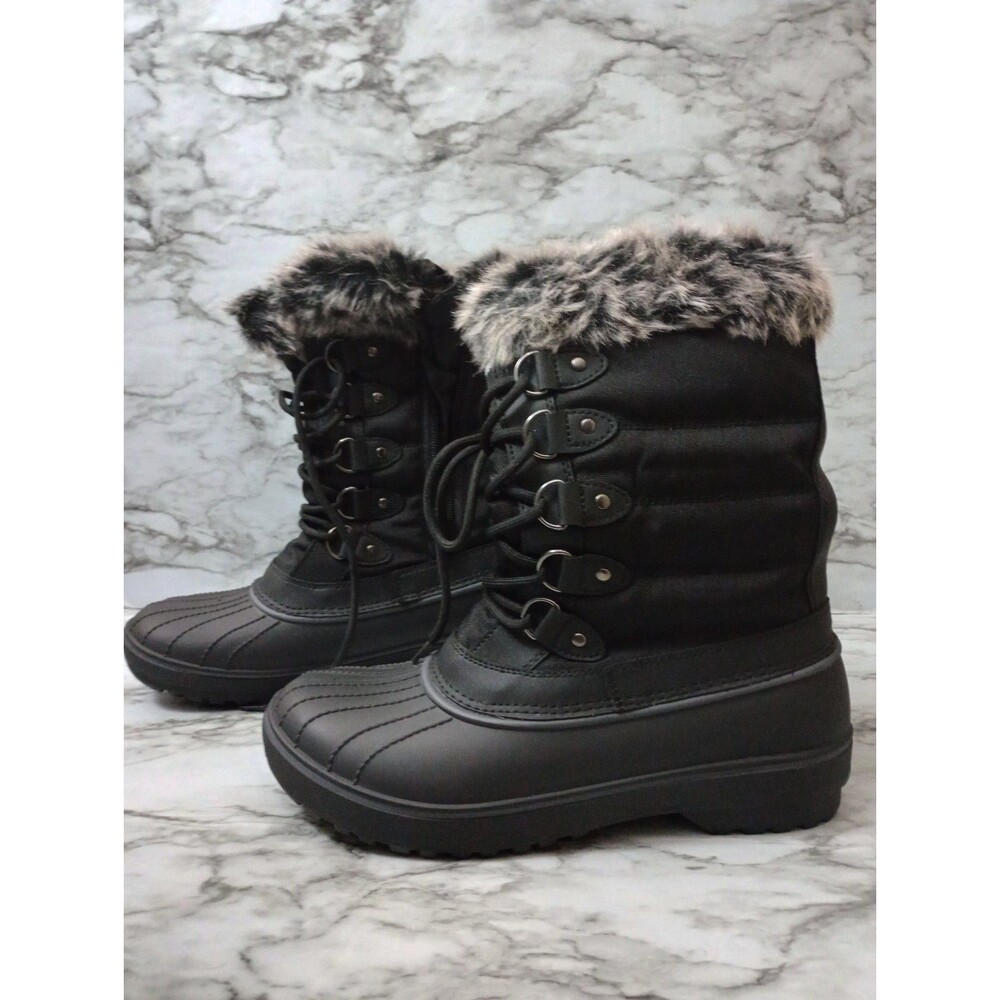 NWOT Dream Pairs Black Winter Insulated Black Boots Laced Up Zip Women's Size 10